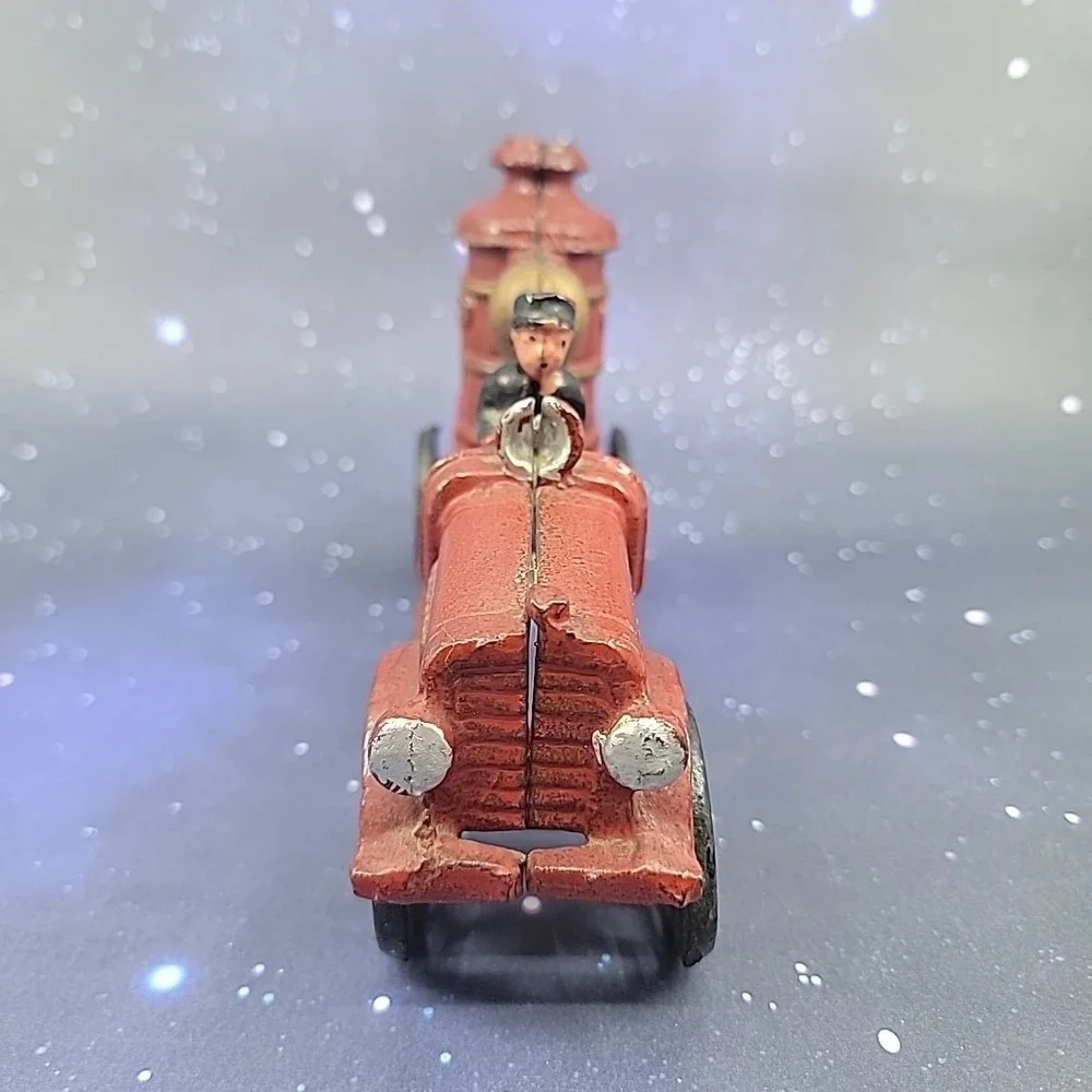 Vintage Cast‎ Iron Red Fire Engine Pumper Toy Truck 7